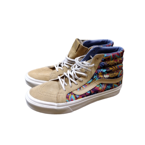 Vans Shoes - VANS Unisex Floral High Top Khaki Suede Leather Skateboard Shoes SIZ SIZE 5.5/7
